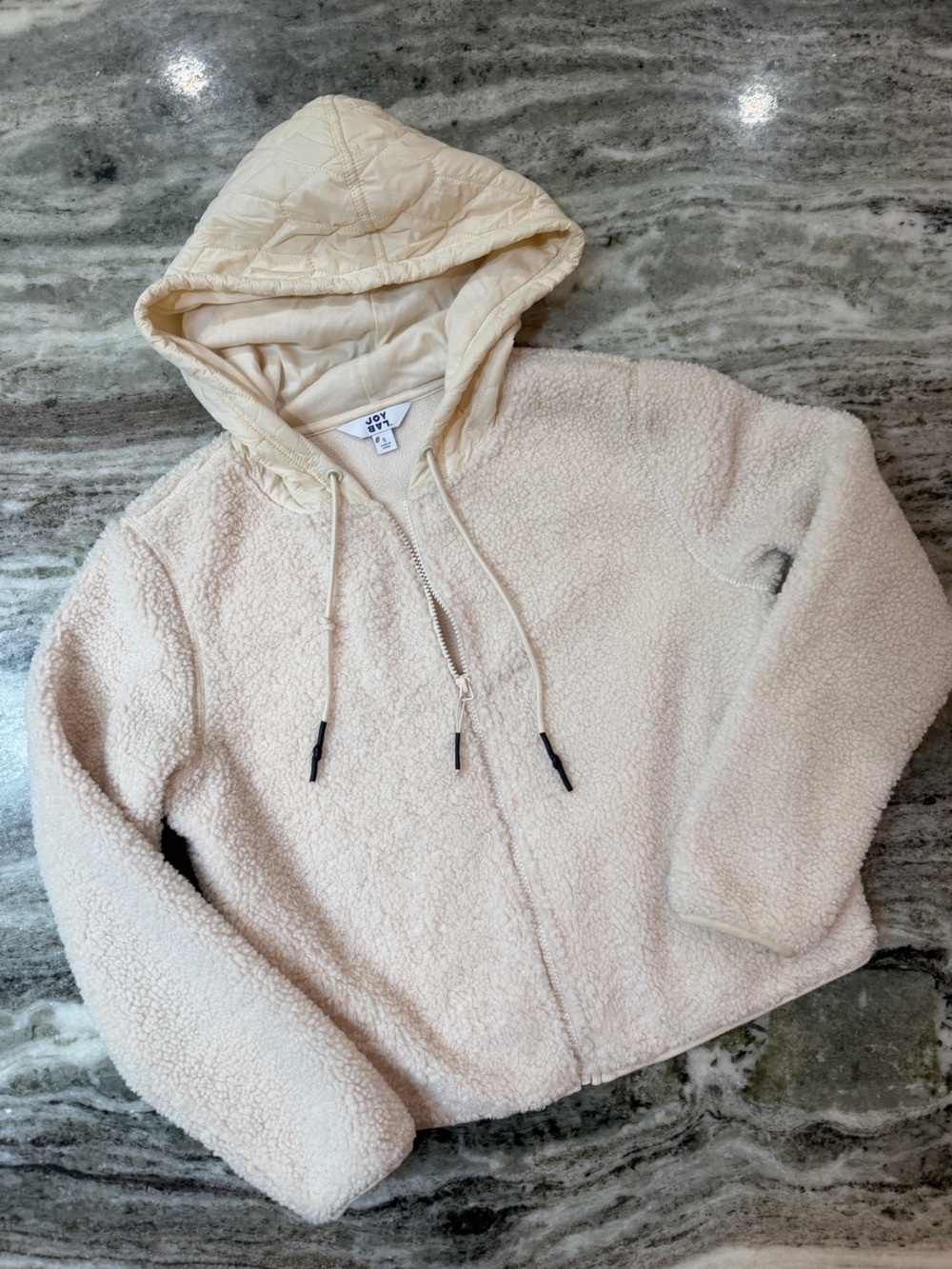 JoyLab Cream Sherpa Full Zip Up Jacket With Hood
Women’s Small